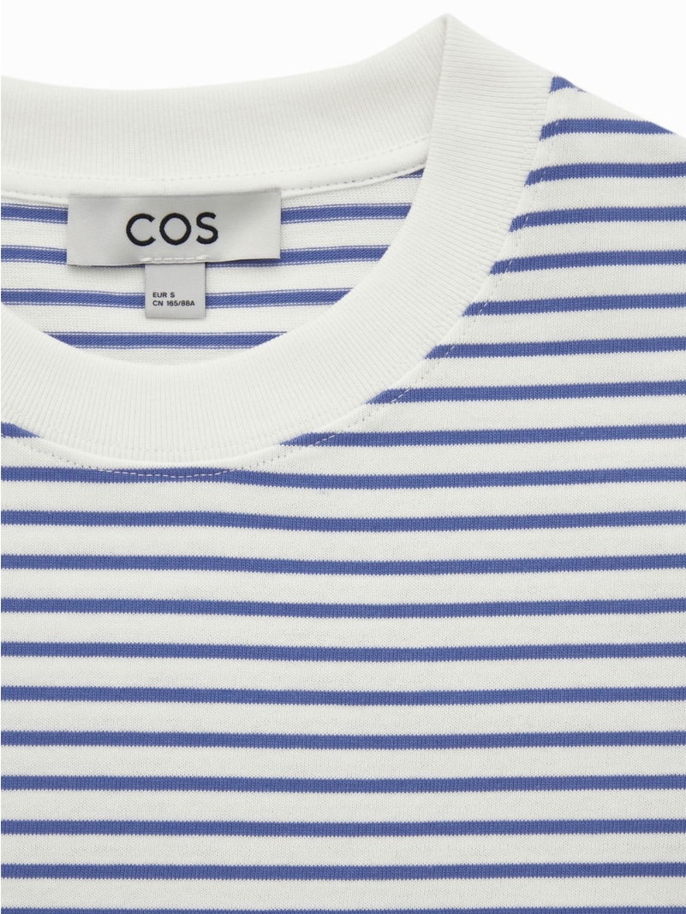 COS White Tee with Blue Horizontal Stripes - Picture 2 of 7